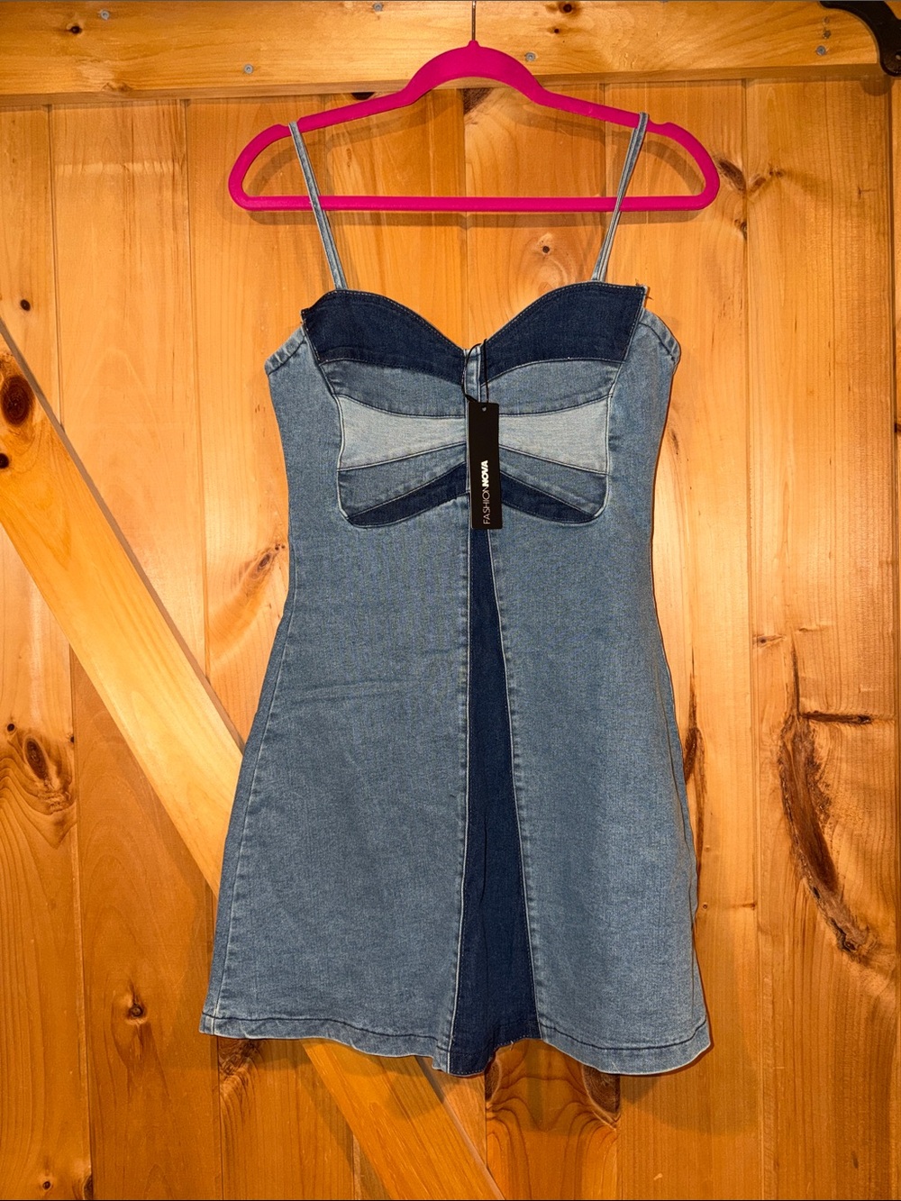 Fashion Nova Two-Tone Denim Mini Dress - Light Blue & Dark Blue